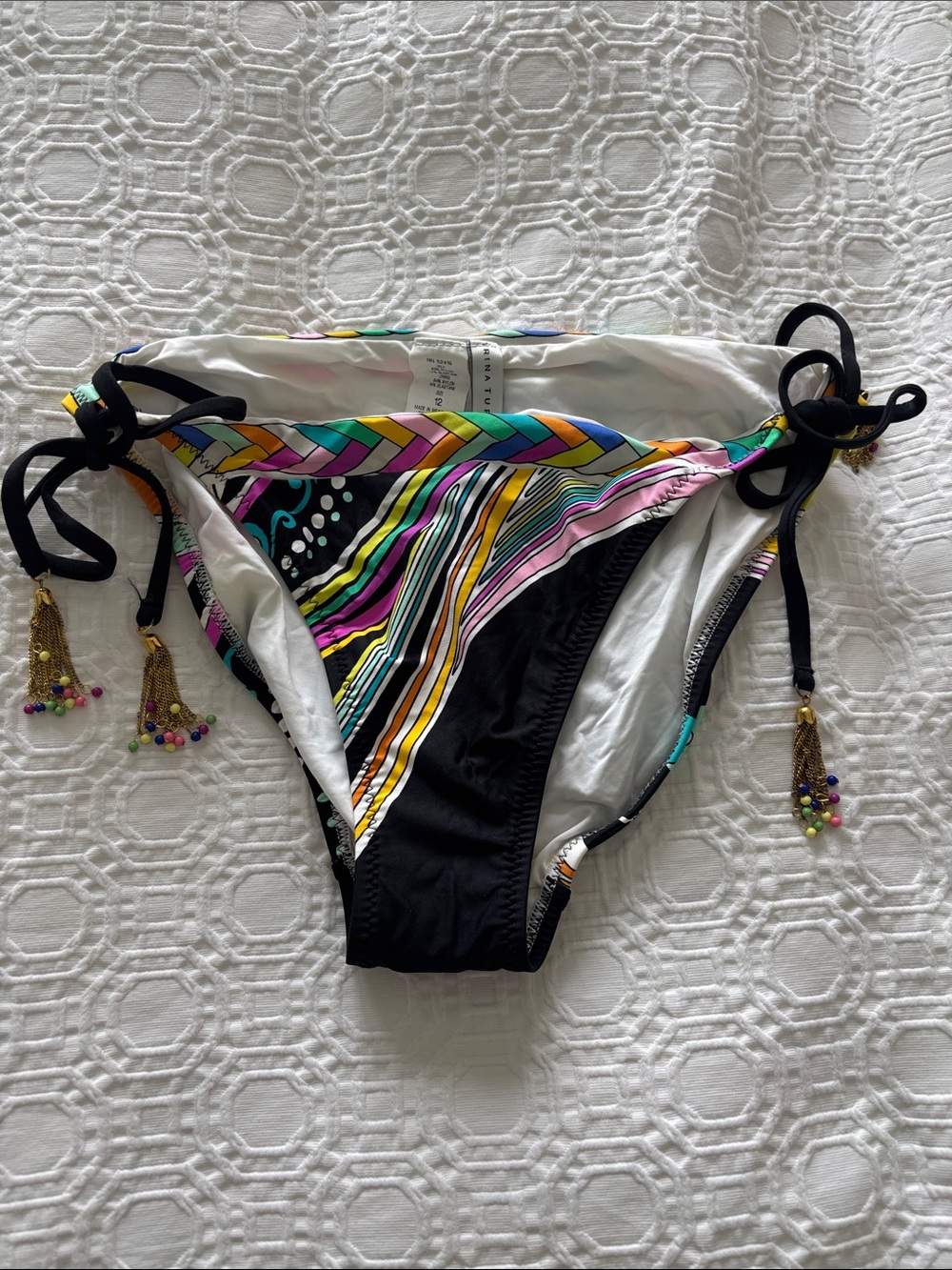 Trina Turk Multicolor Striped Bikini Bottoms with Black Panels